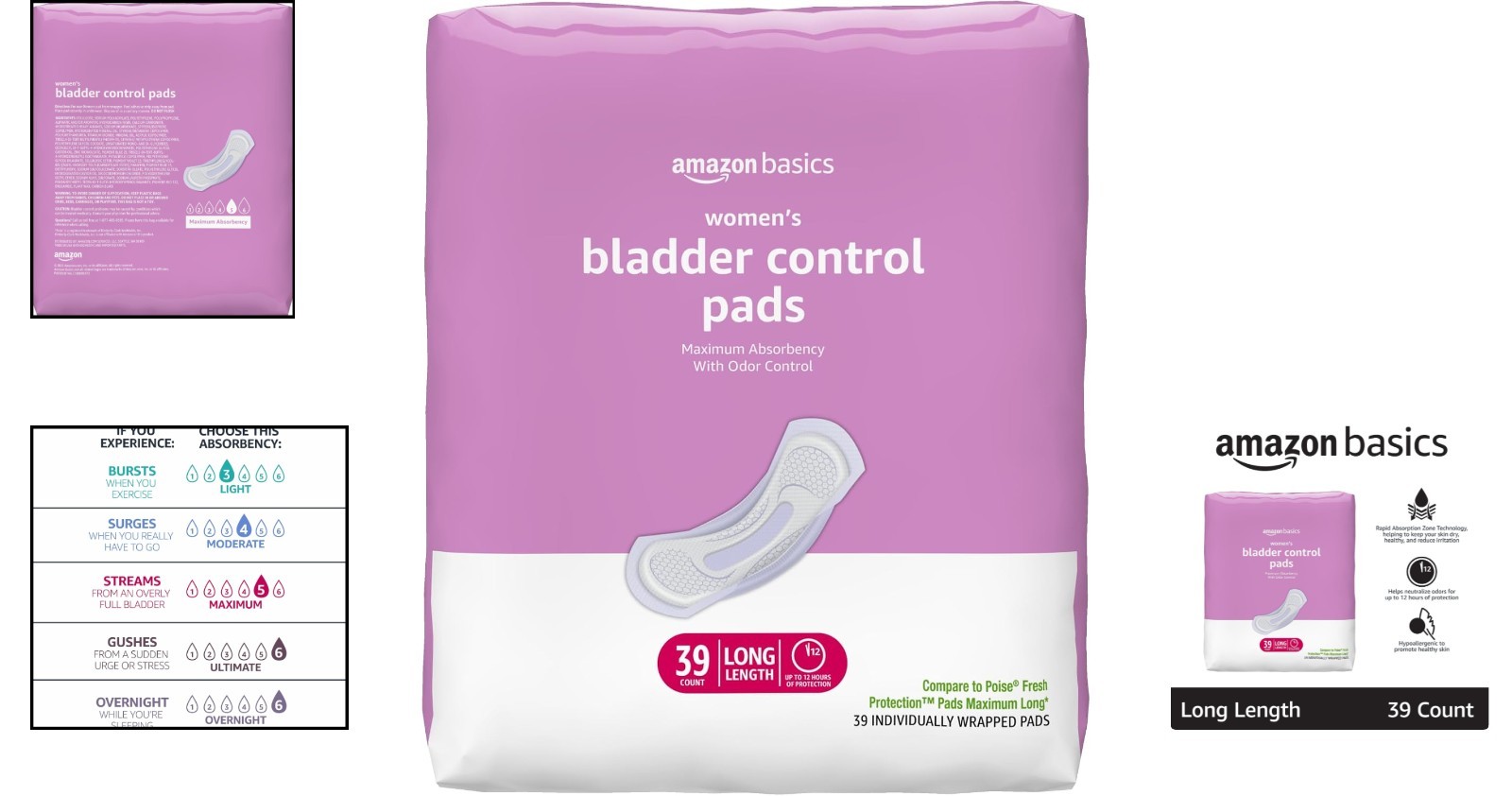 Maximum Absorbency Incontinence Pads for Women – 39 Count