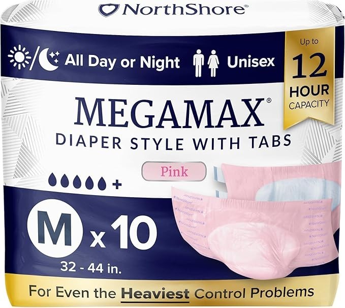 Adult Diapers with Tabs 10 Count Medium 32-44 Inch HBL Overnight Heavy Bladder