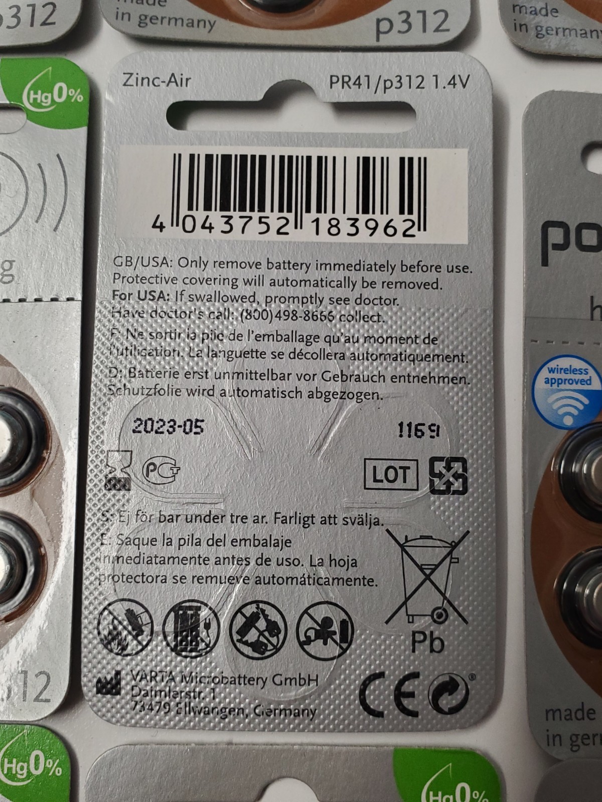 PowerOne Lot of 90 Cells Hearing Aid P312 PR41 Batteries 15 Packs of 6 – 05/2023