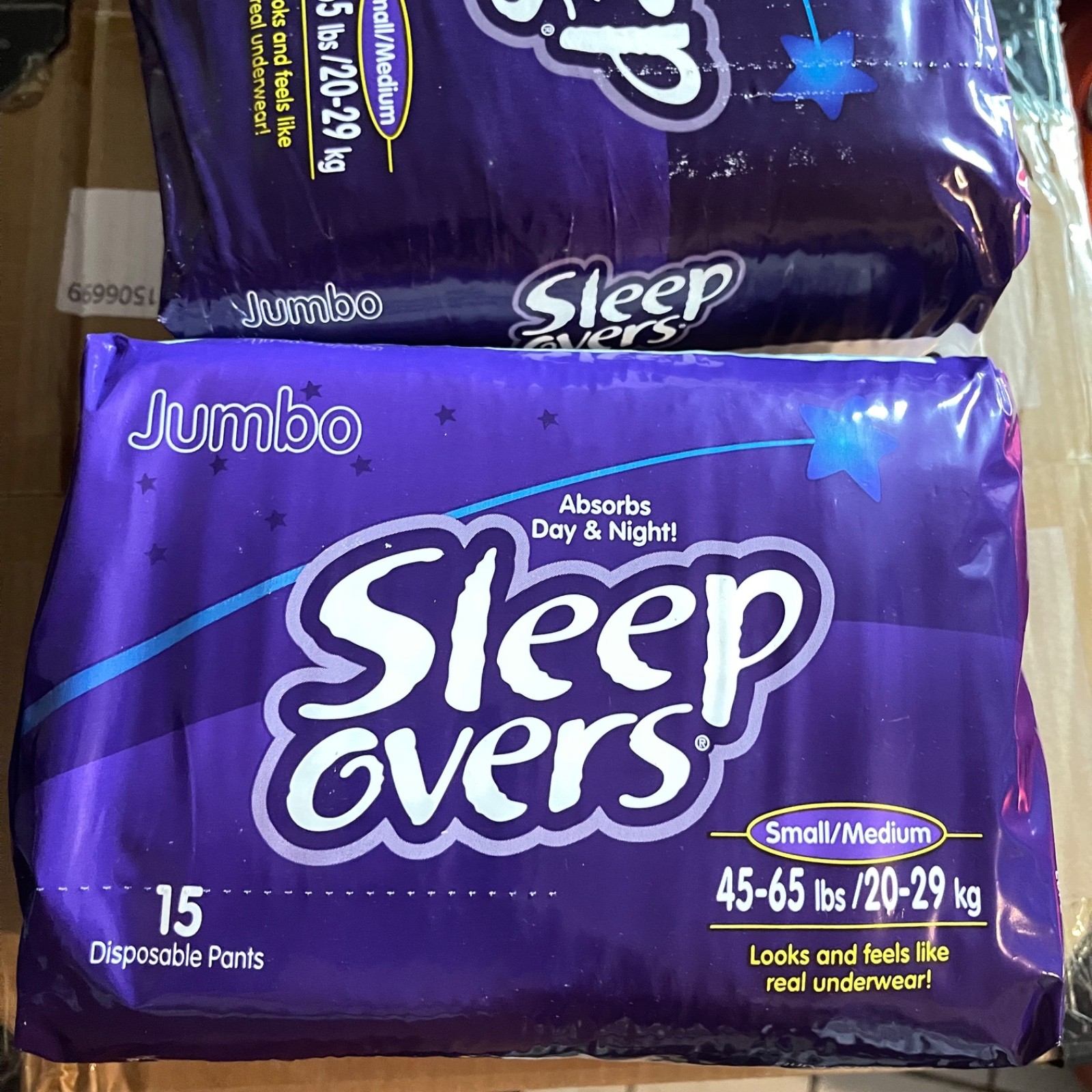 SleepOvers Small/Medium, 45 – 65 lbs, Pack of 15 Count Max Absorbancy