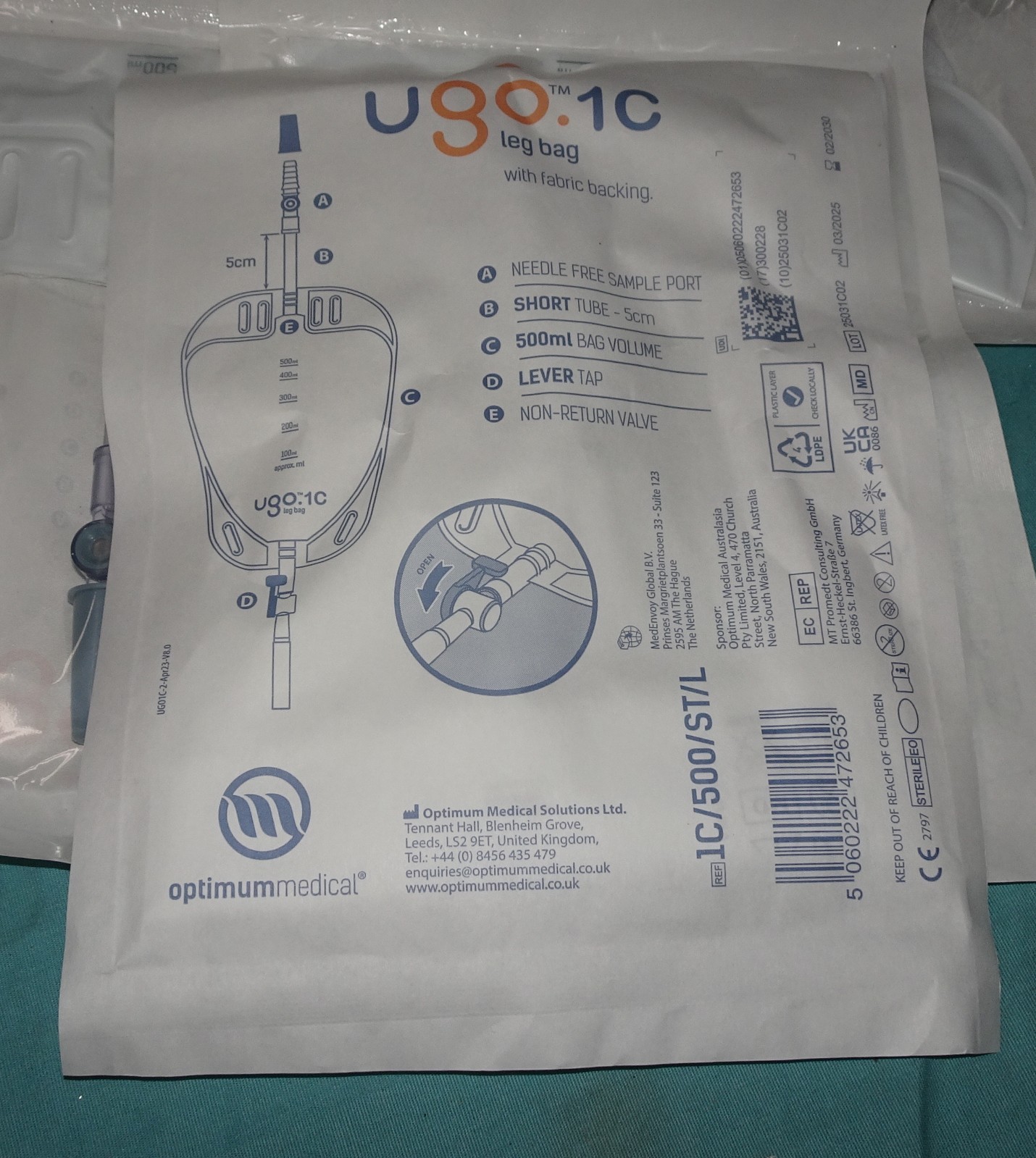 9 NEW Ugo 1C 1C/500/ST/L = Leg Bags Urine Drainage Catheter T Tap or Lever Tap