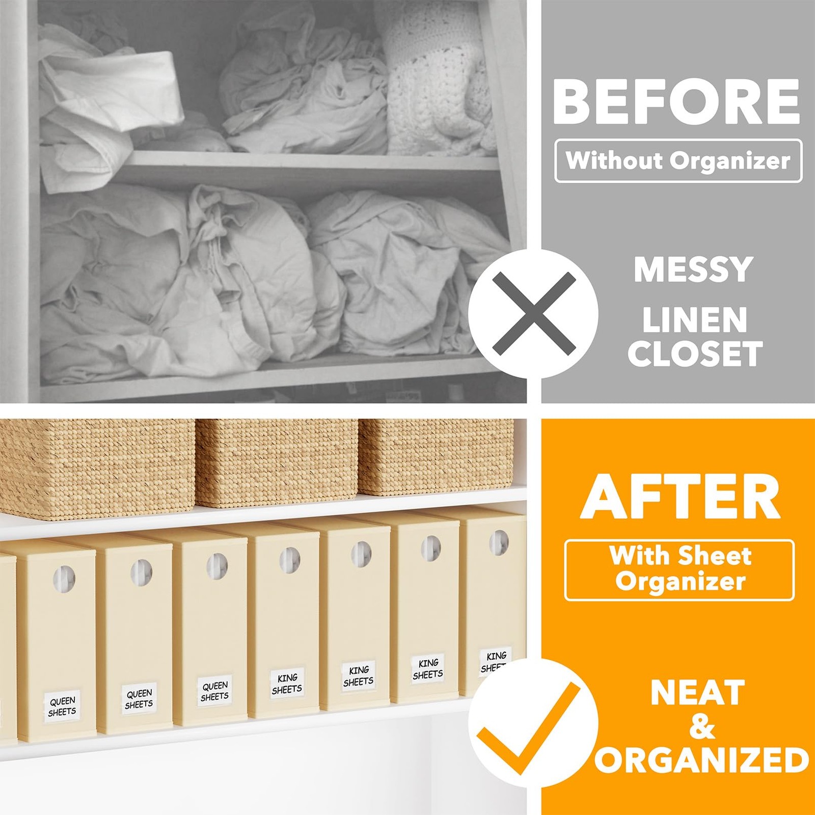 8 Pack Bed Organizers and Storage, Foldable Organizer for Linen Closet, Sheet…