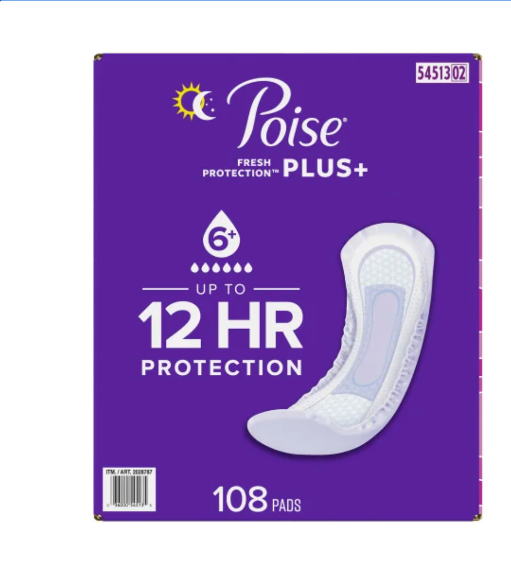 Poise Plus Incontinence Pads, Ultimate Absorbency Long, 108-count *FREE SHIPPING
