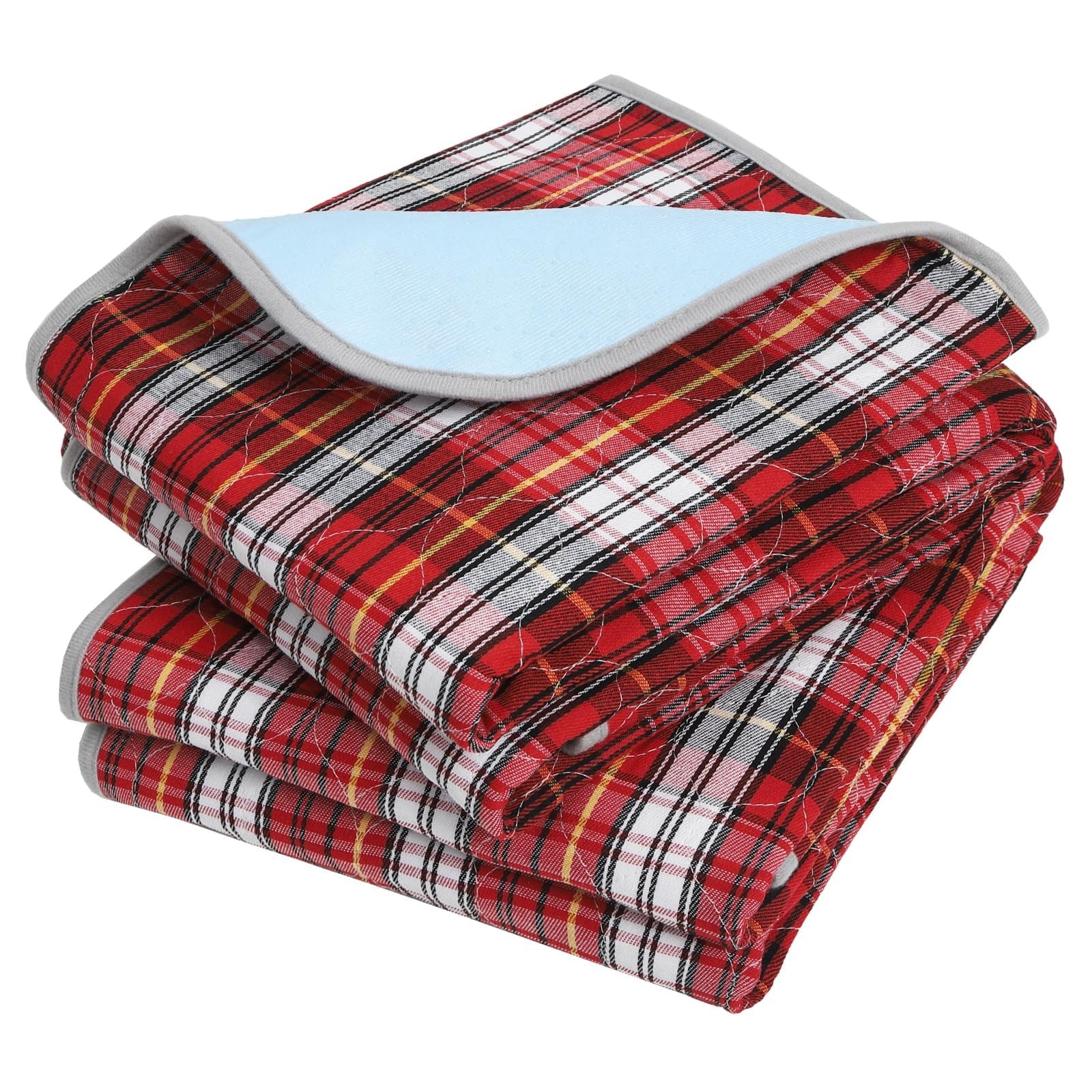 Washable Bed Pads 2 PCS 34×54 Inch Red Plaid Incontinence Underpads Reusable