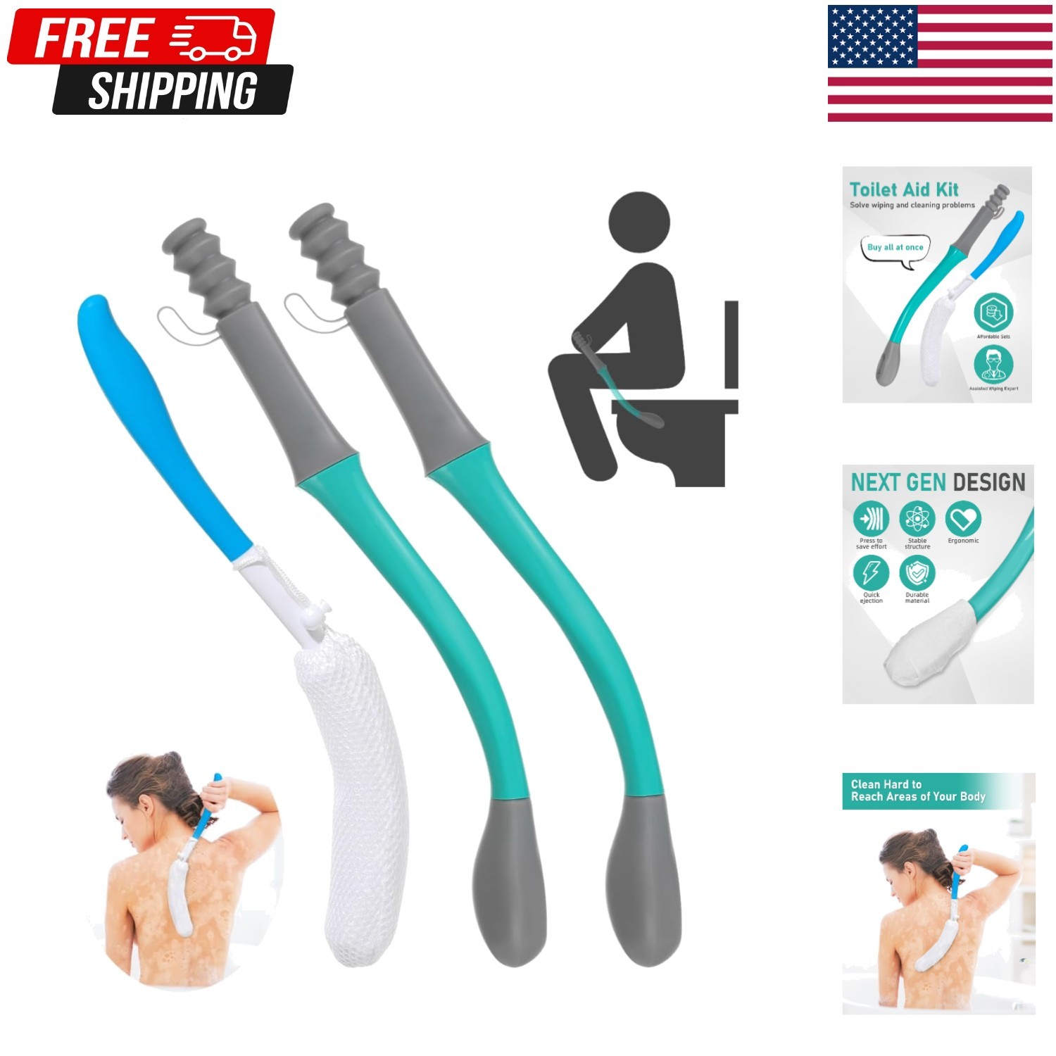 Ergonomic Butt Wiping Tool & Long Handle Bath Brush Set – Comfort & Hygiene