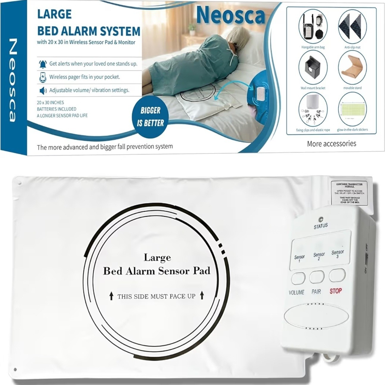 NEW Bed Alarm Pad & Pager Set Fall Prevention Dementia & Alzheimer’s Care 20×30