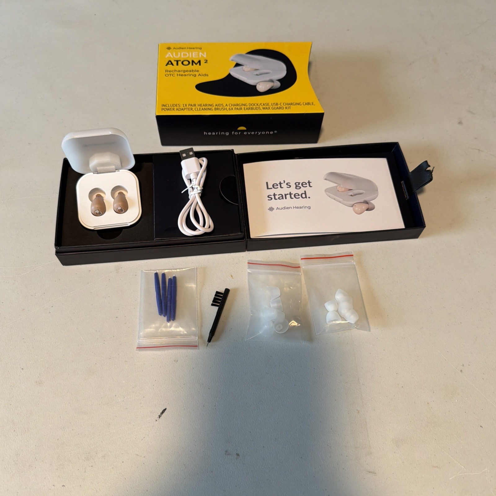 Audien ATOM 2 Wireless OTC Hearing Aid, Rechargeable, Nearly Invisible