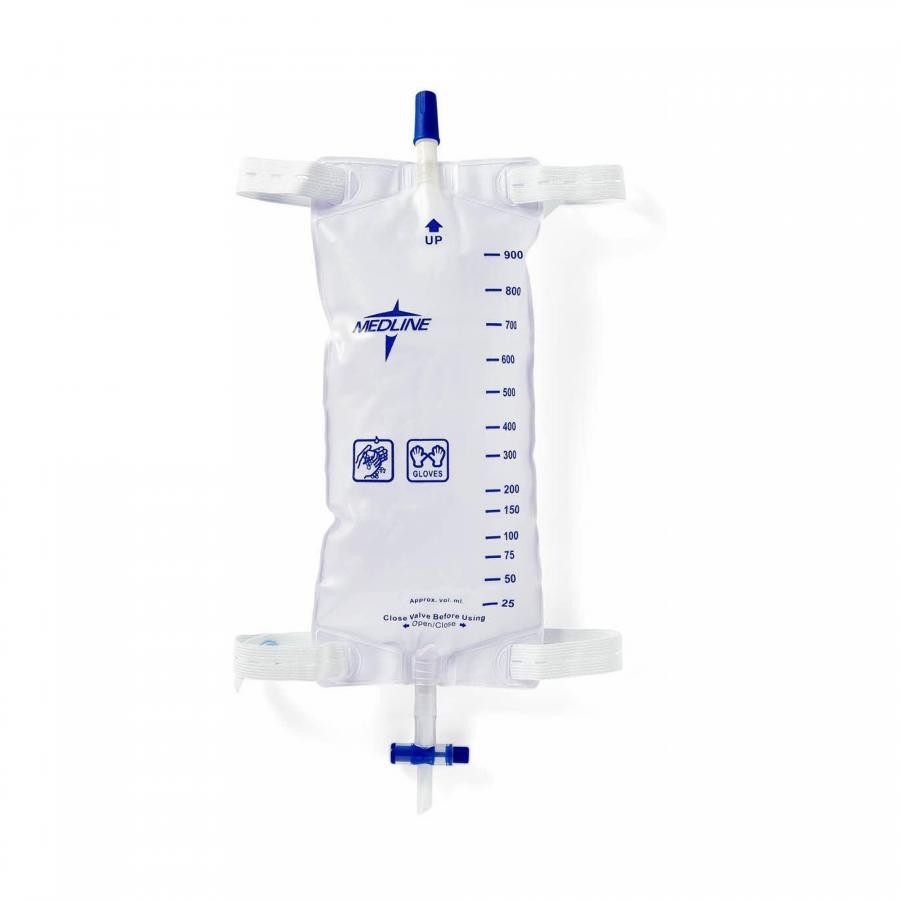 Medline Urinary Leg Bag Comfort Strap Graduated Vinyl/Flocked 1100mL No Additive