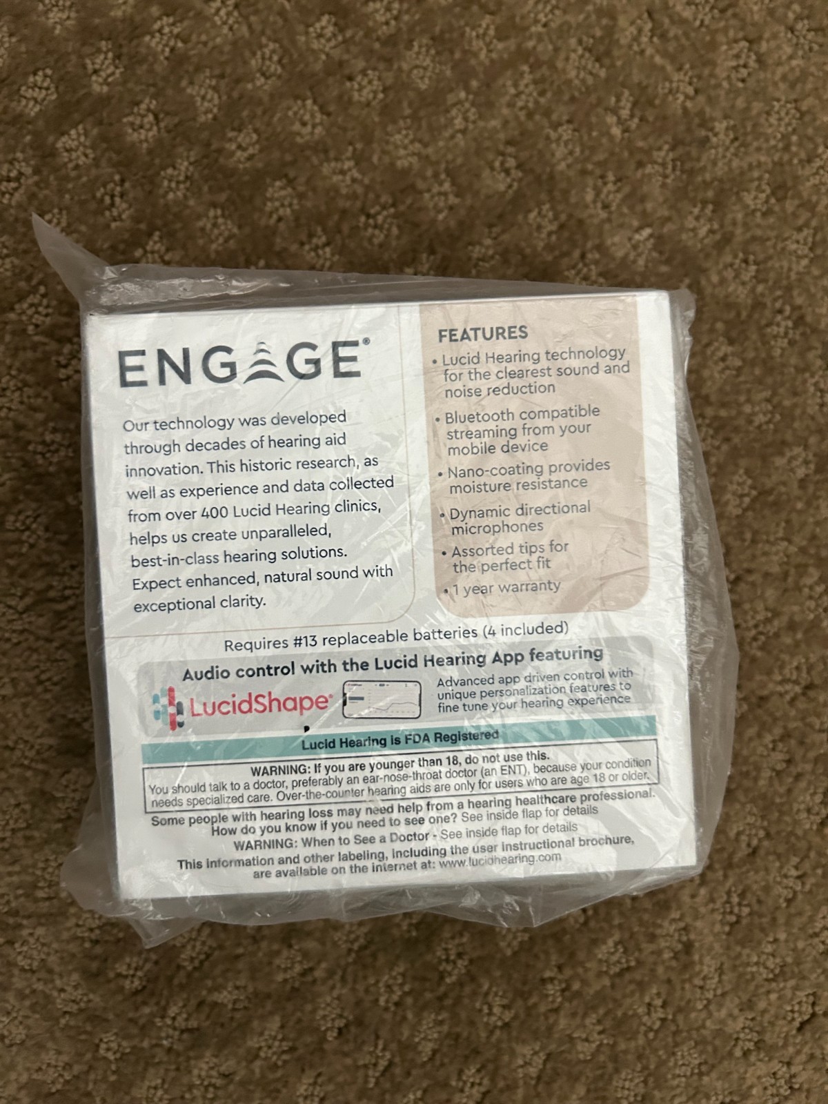 Lucid Engage Premium OTC Hearing Aids W/Bluetooth For Android – Beige BRAND NEW