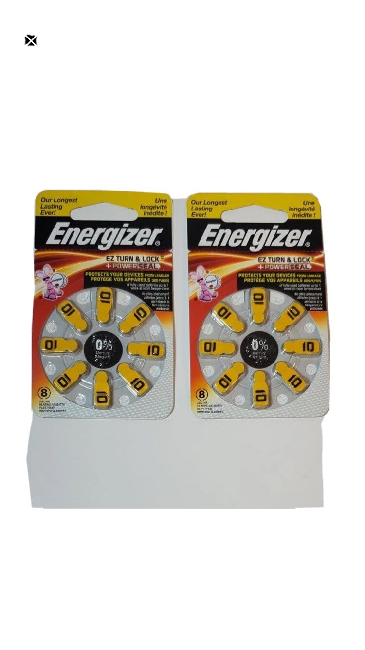 Energizer EZ Turn & Lock AZ10-DP-8 Zinc Air. 8 Hearing Aid Batteries