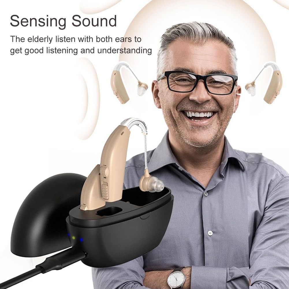 Hearing Aids for Seniors Rechargeable with Noise Cancelling,Behind-The-Ear Sever