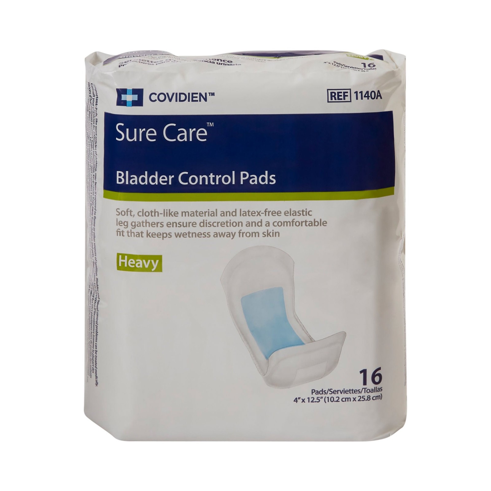 Sure Care Unisex Incontinent Pad Contoured 4 x 12.5″ 1140A Night-time 16 Ct