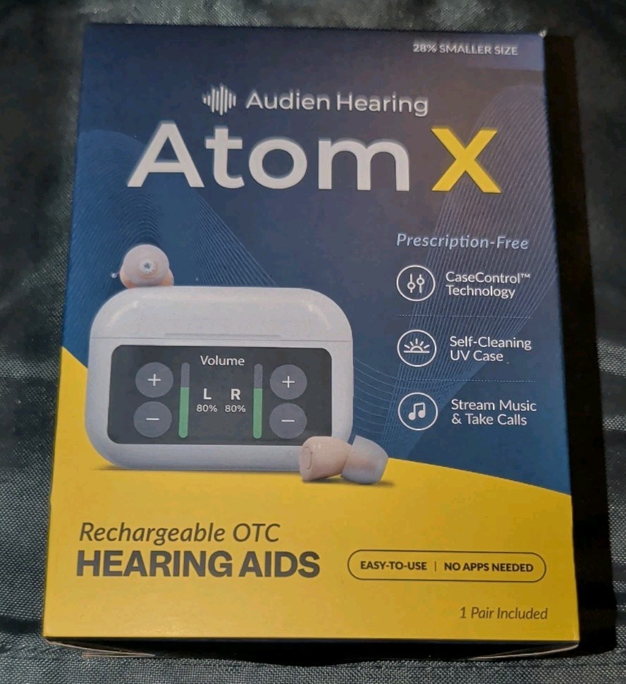Audien Hearing Atom X Rechargeable Bluetooth IIC Hearing Aids Beige New