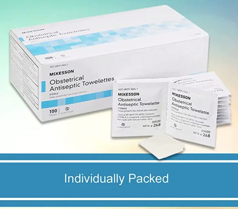 Obstetrical BZK Wipes 5 x 7″ 268 10 Pack of 1000 Wipes – Individually Wrapped
