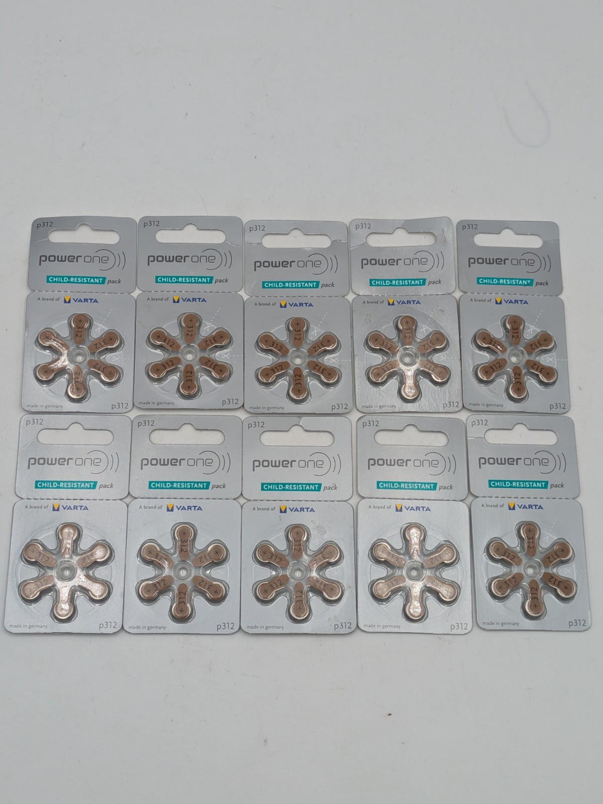 60 Power One size 312 Hearing Aid Batteries Made Germany 10 Packs of 6/Exp 2029