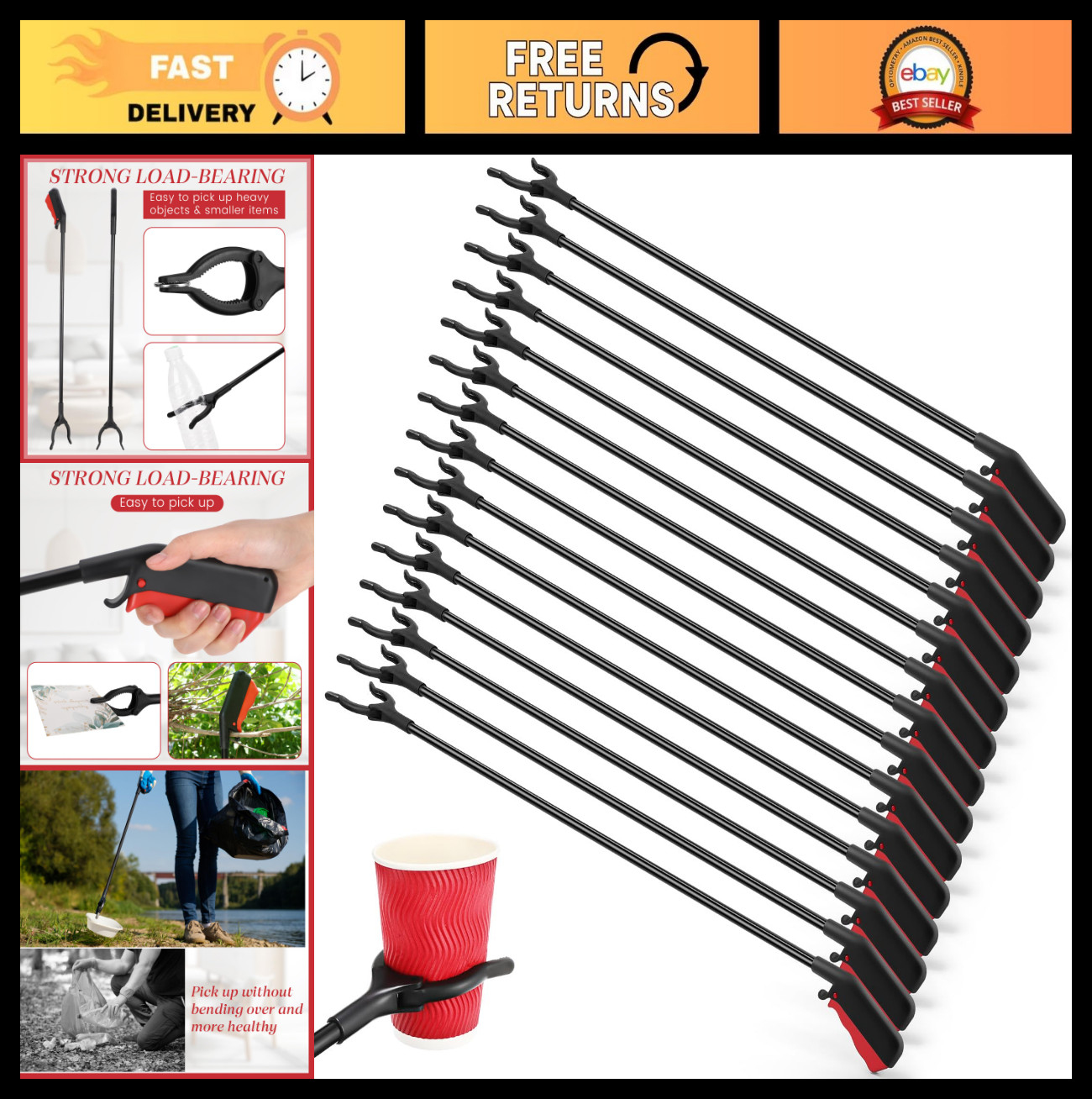 30 Pcs Grabber Reacher Tool Set – 31.5″ Long Handle Trash Picker for Seniors, Li