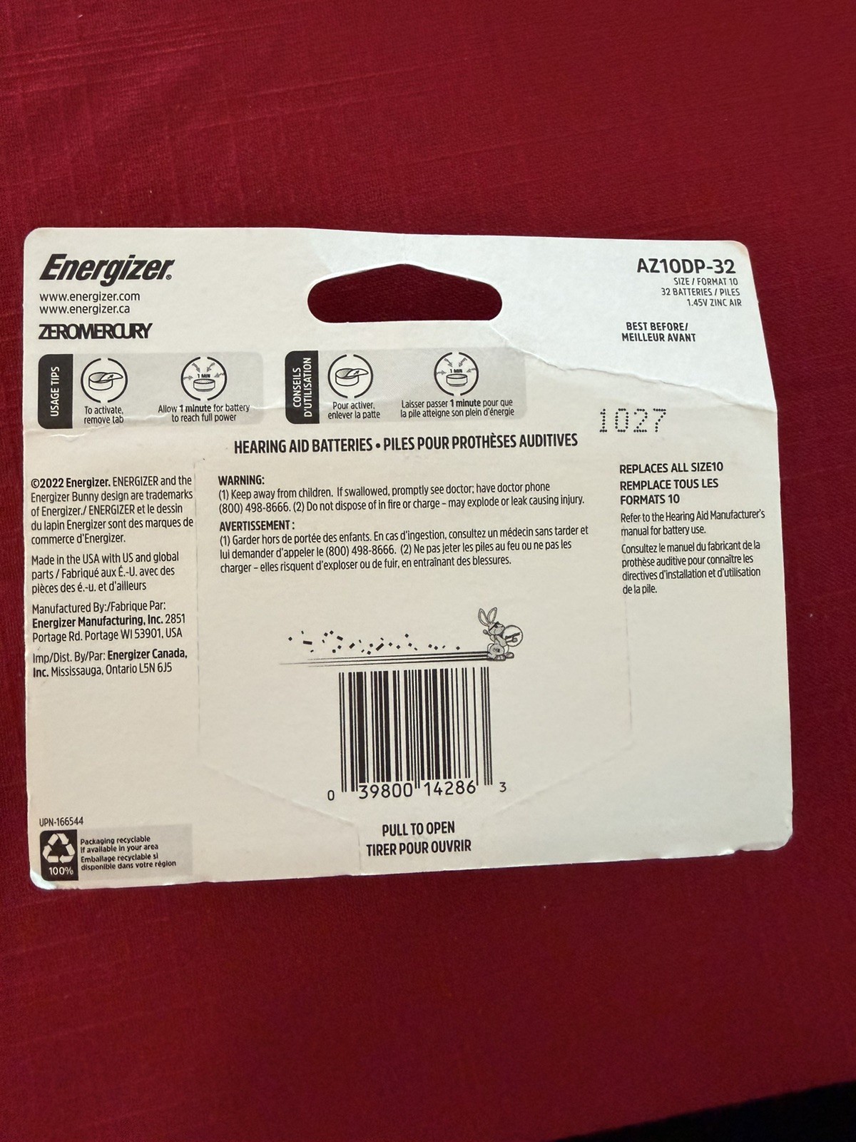 New Energizer Size 10 Hearing Aid Batteries – AZ10DP-32 1.45V ZING AIR 10/27