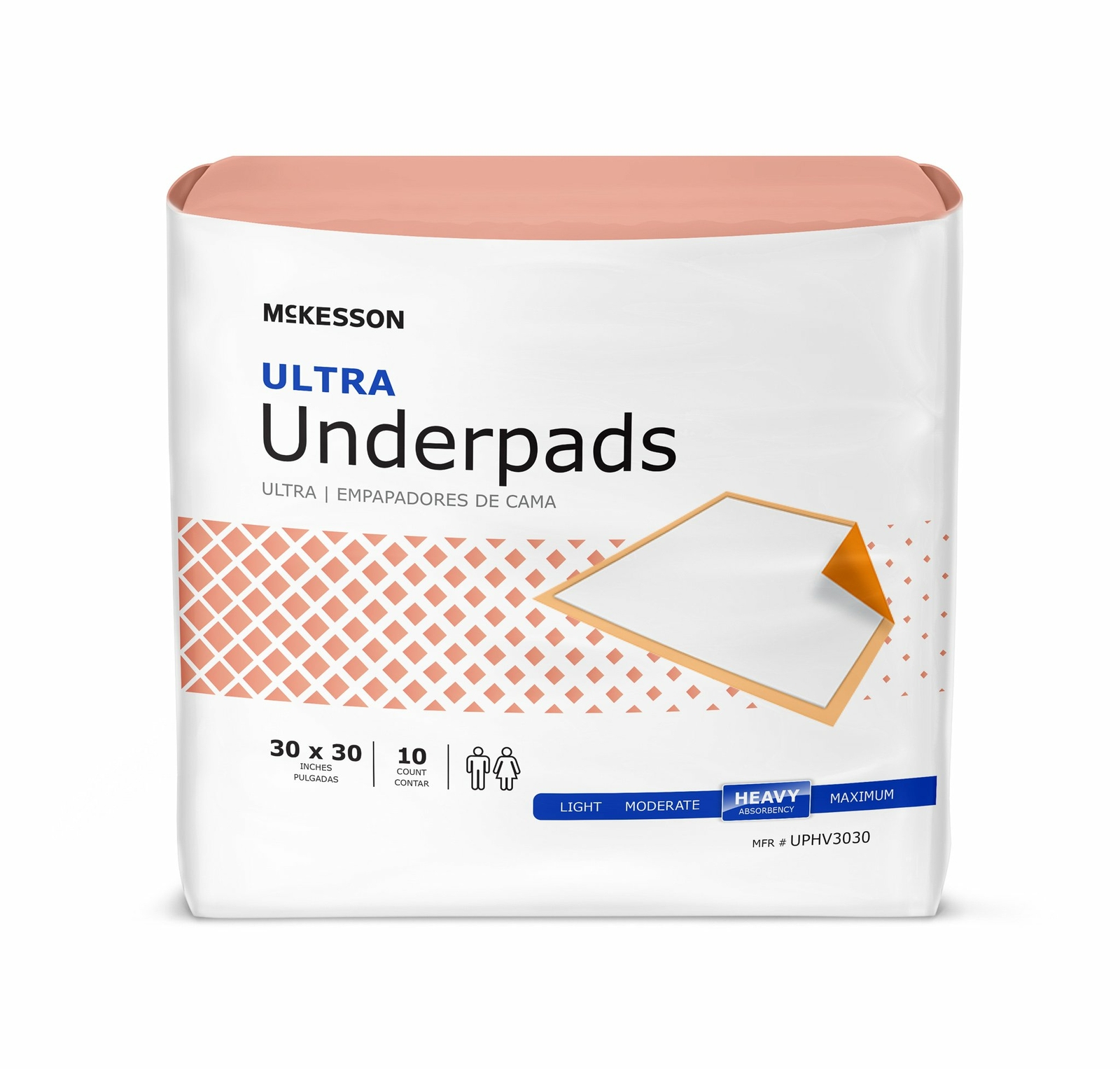 McKesson Ultra Underpad, 30 x 30 Inch, Disposable Fluff/Polymer, Bag of 10