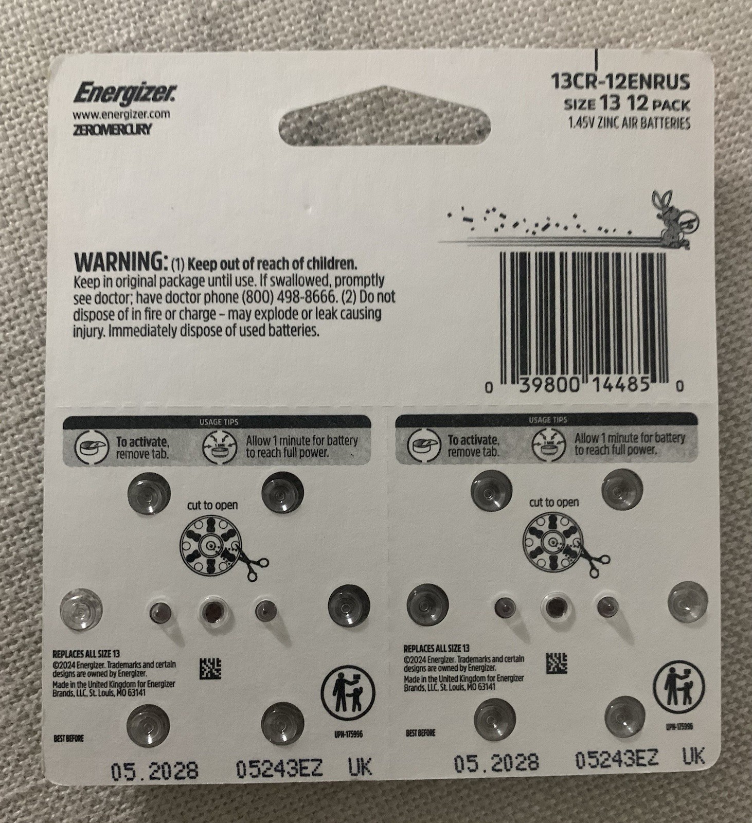 (Pack Of 24) Energizer Size 13 Hearing Aid Batteries. LONG LASTING!!