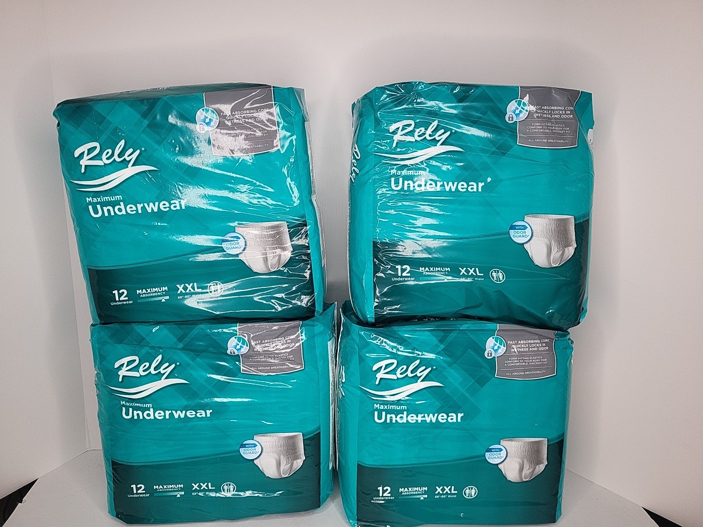 RELY Maximum Underwear XXL 68”-80” waist Unisex 1 Box (4 Pack) 48 Count New