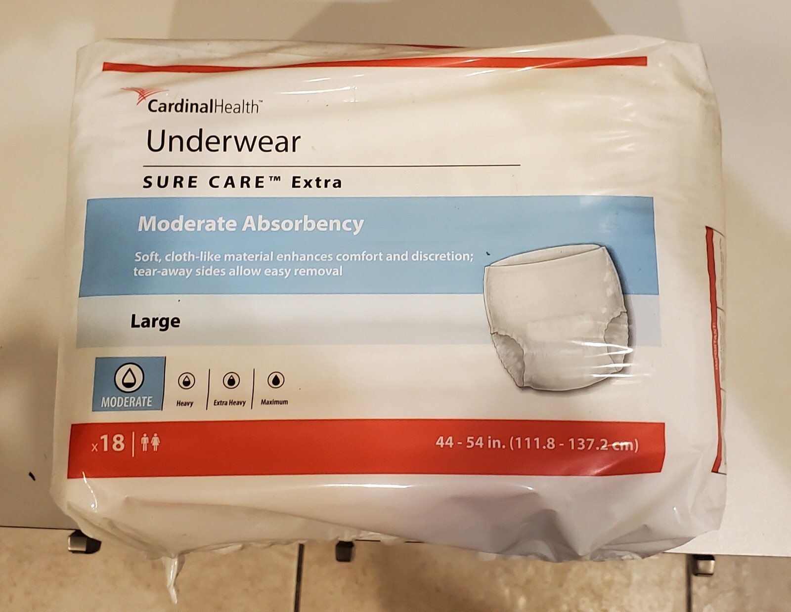 CardinalHealth Underwear SURE CARE Extra Moderate Absorbency Large 44-54in X 18