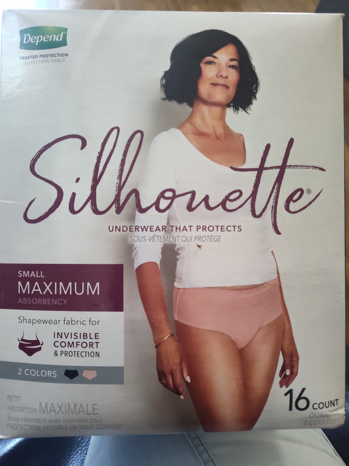 Depends Silhouette Maximum Size Small, 16ct, Two Colors Black & Pink