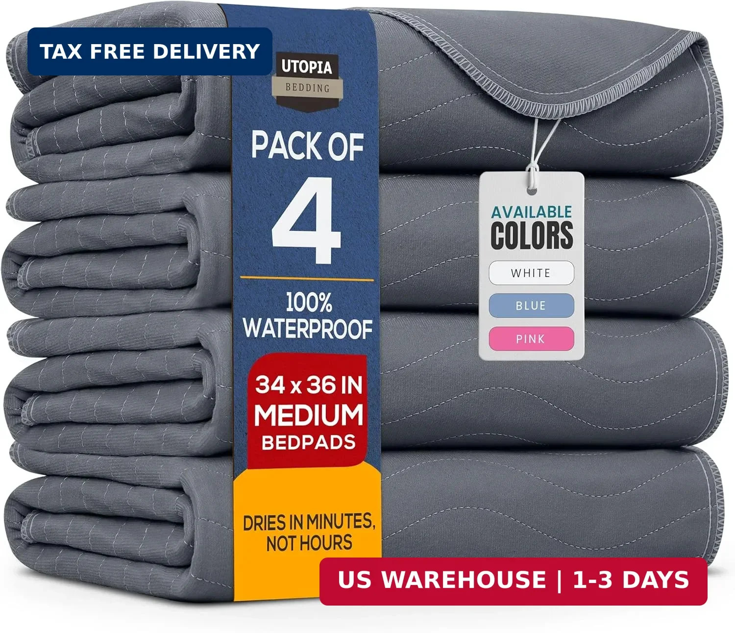 Utopia Bedding Washable Underpads 34″ x 36″ (Pack of 4), Waterproof Reusable Hea