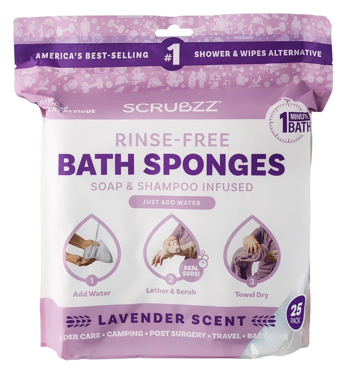 25 Lavender No Rinse Bathing Wipes – Hypoallergenic Clean for Active Lifestyles