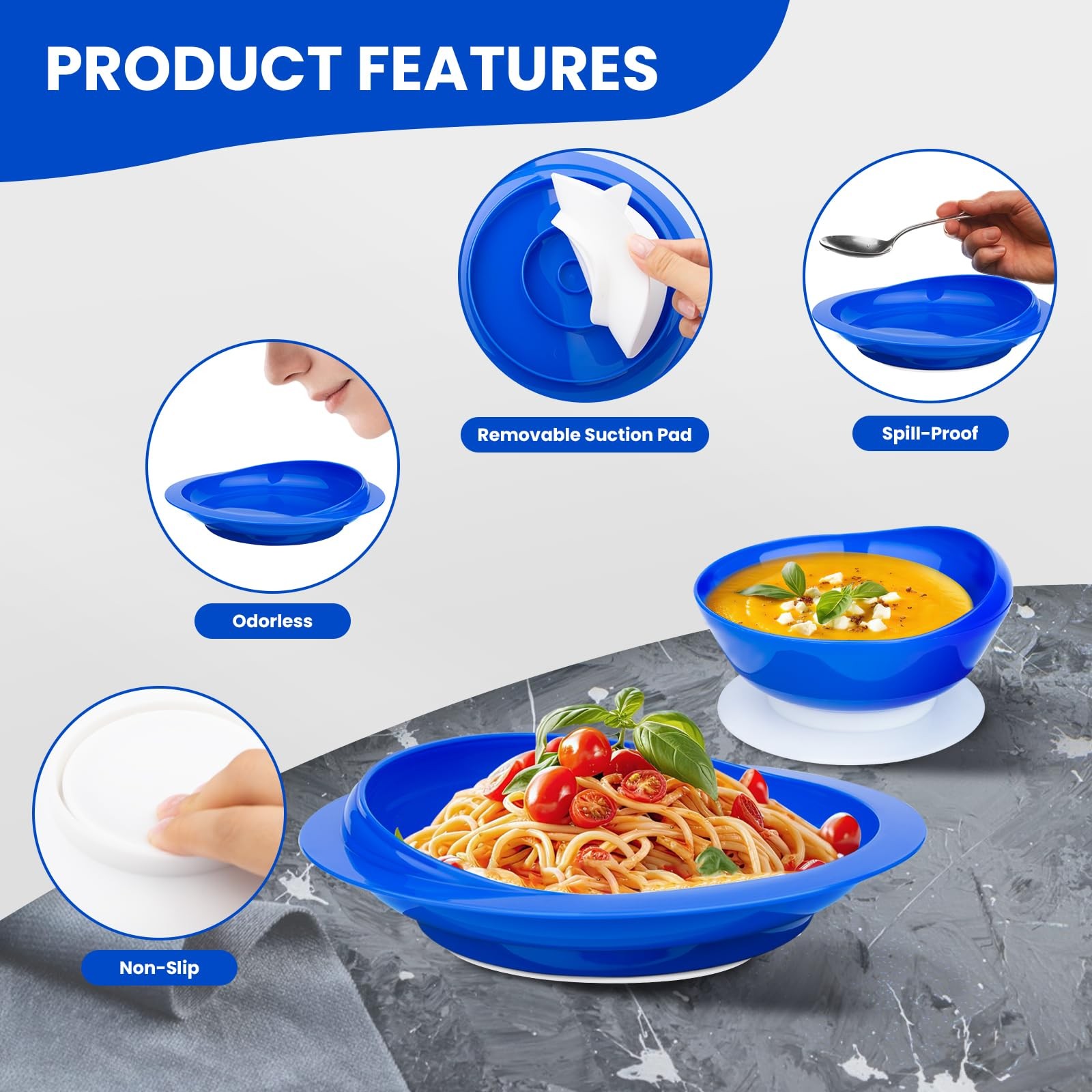 Spill Proof Scoop Plate and Bowl with Non-Skid Suction Base, Adaptive Self-Fe…