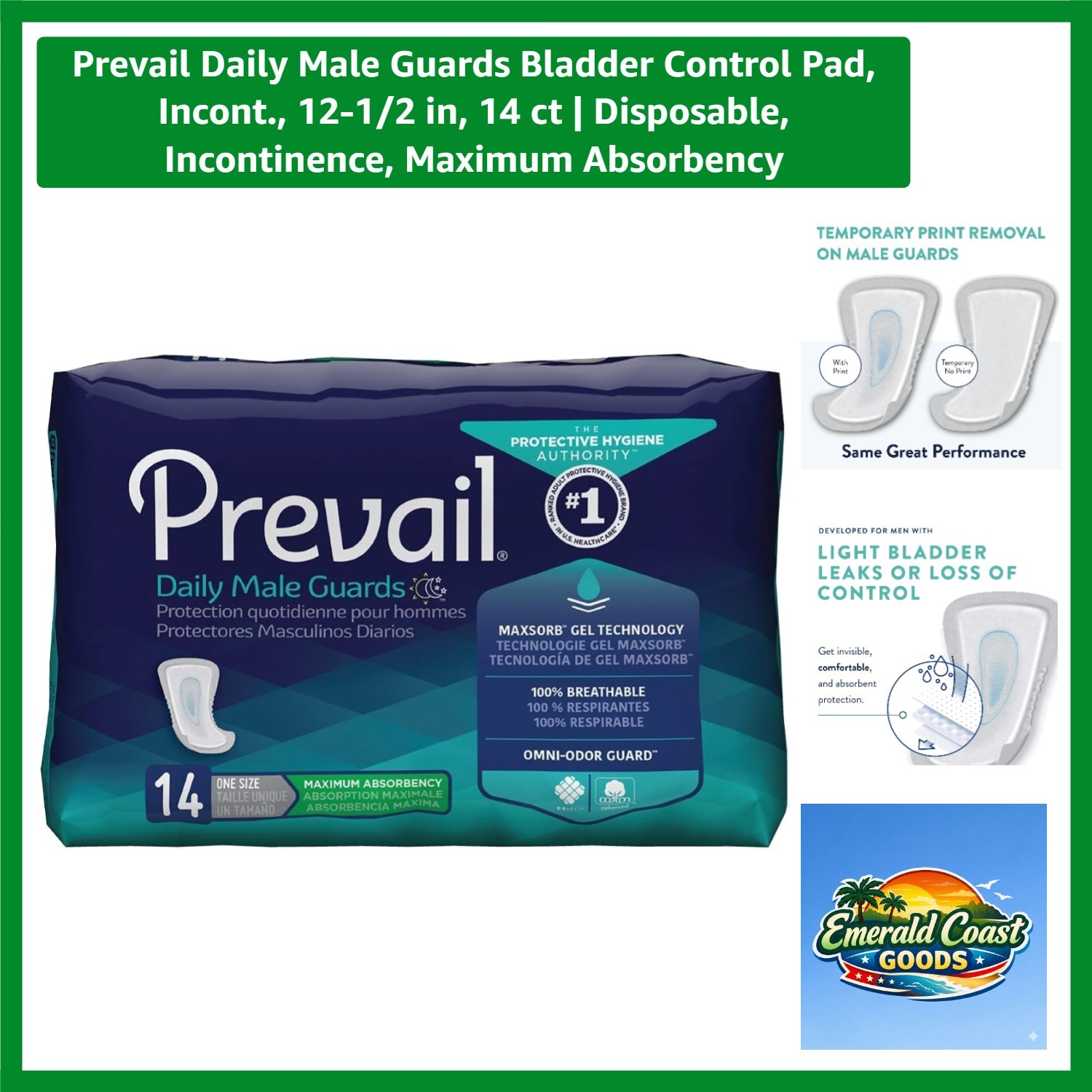 Daily Male Guards Bladder Control Pad, Incont., 12-1/2 in, 14 ct | Disposable…