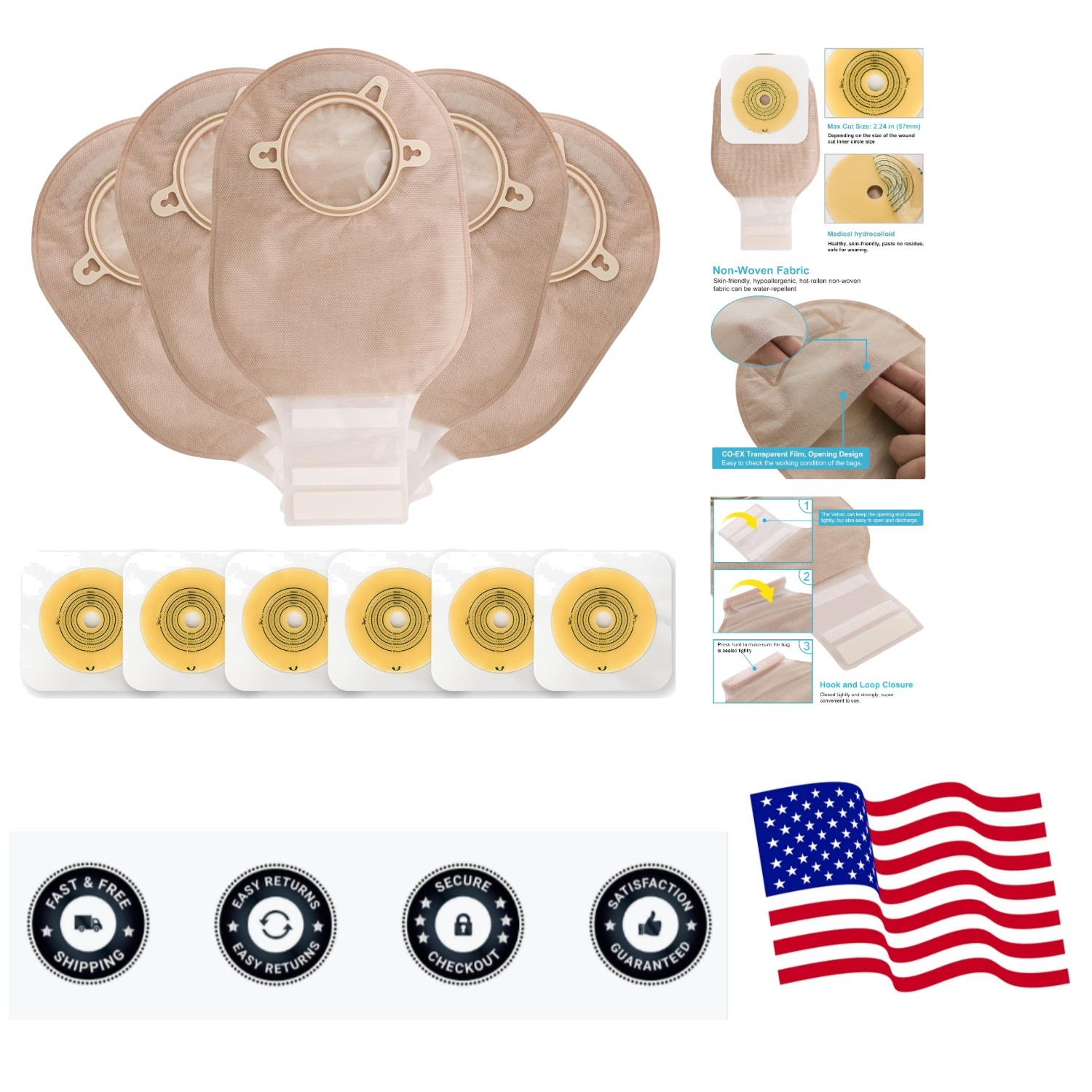 Comfortable 21 PCS Colostomy Bags with Easy-Change Two-Piece System