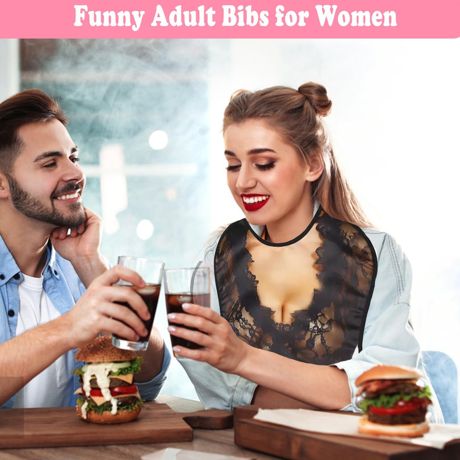 MatFirsmo Funny Adult Bibs for Women, Washable Waterproof One Size, Black