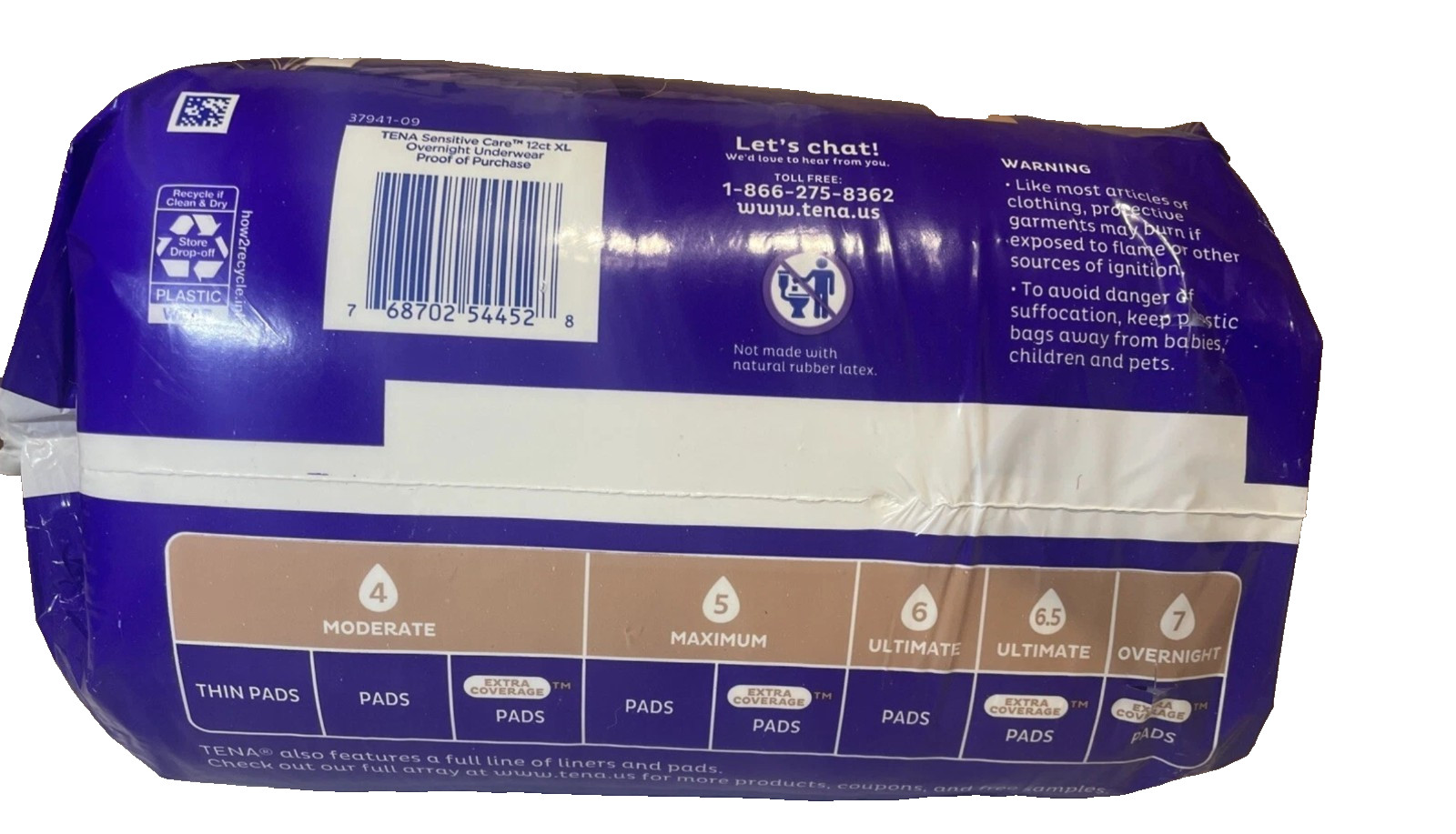 TENA Sensitive Care Overnight Adult Incontinence Pads XXL 12 Count 47-66 Inches