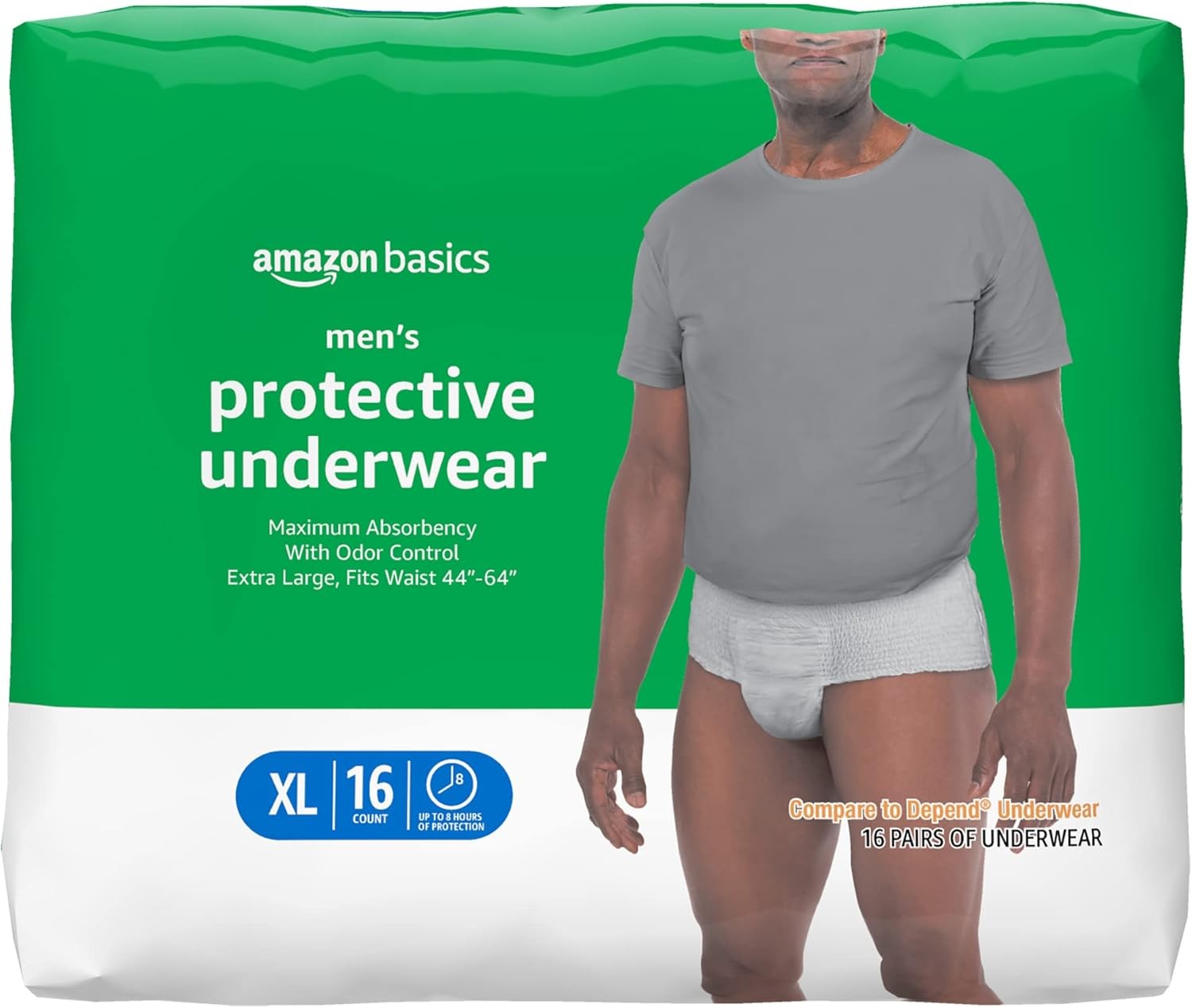 Amazon Basics Men’s Incontinence Underwear, X-Large, 16 Count