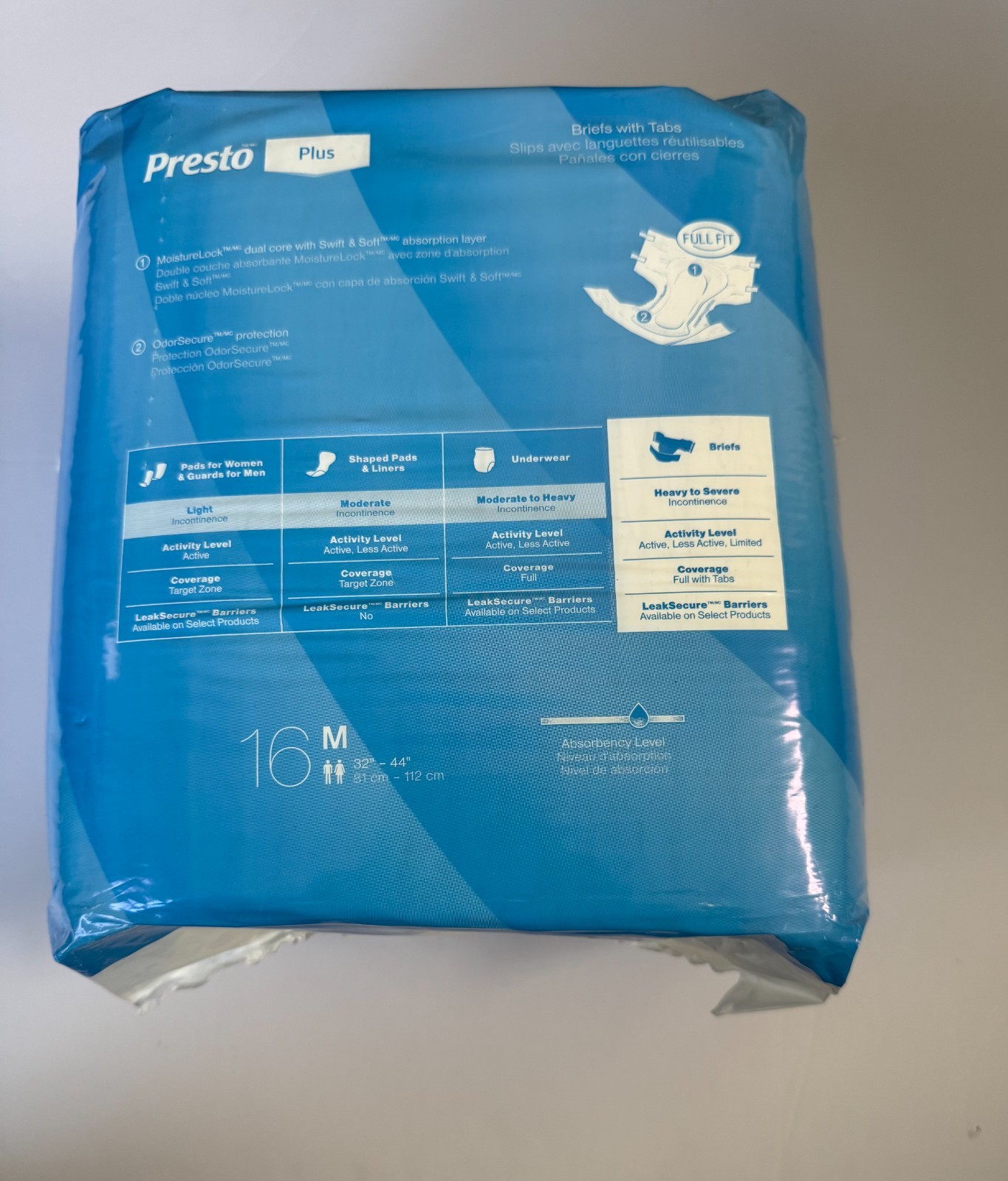 Presto Plus Briefs w/Tabs (Quantity 16), Adult-Unisex, Medium, FREE SHIPPING!
