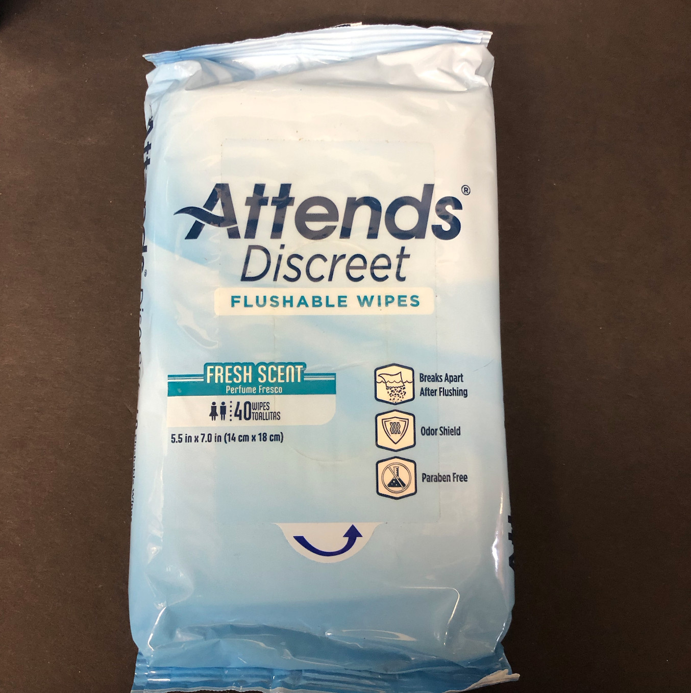 Attends Discreet Flushable 20 Packs of 40 Wipes 800 Total Count Fresh Scent Lot