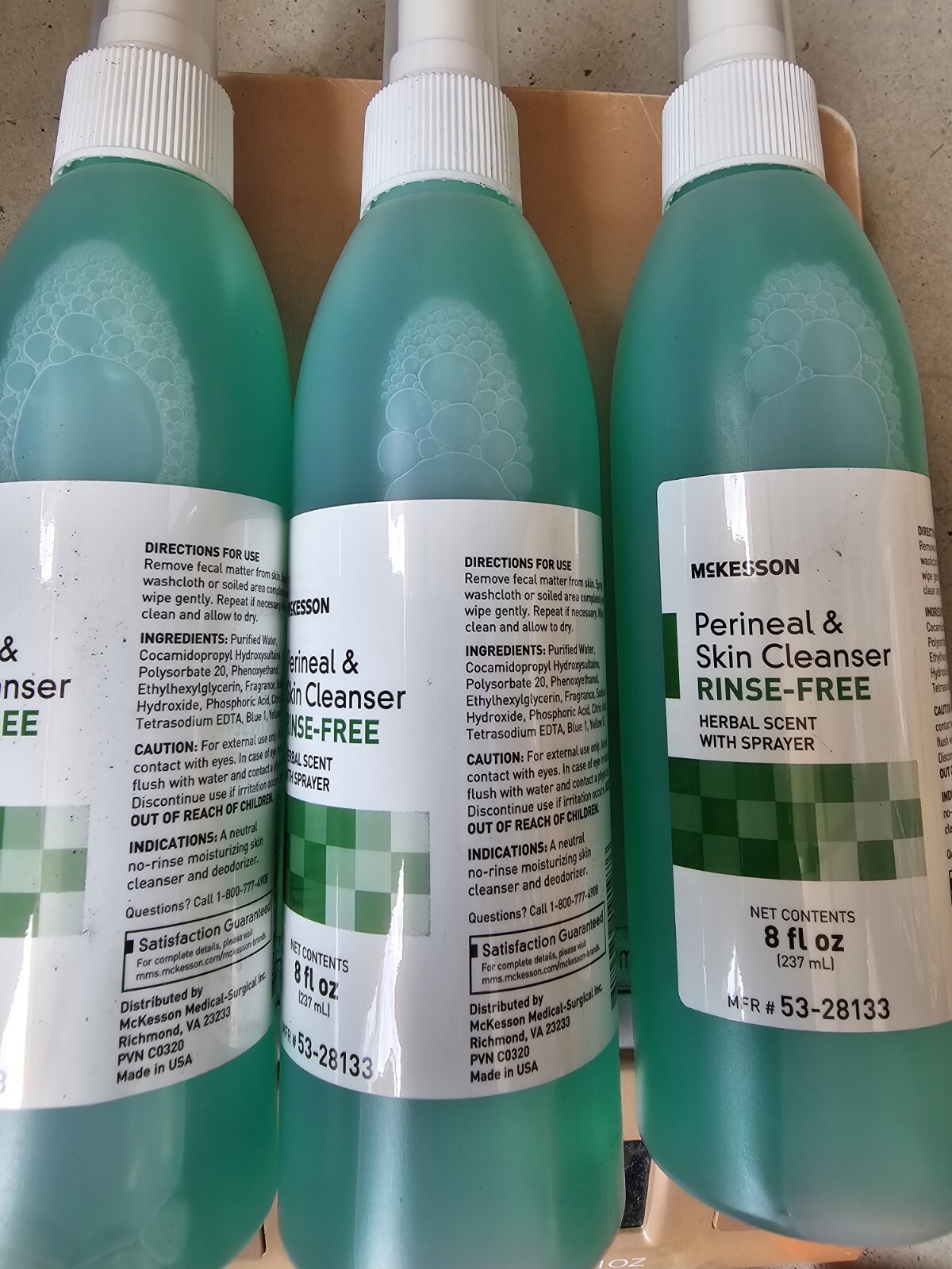 Perineal Wash (3pk) Rinse-Free Herbal Scent Liquid Skin Cleanser McKesson NEW
