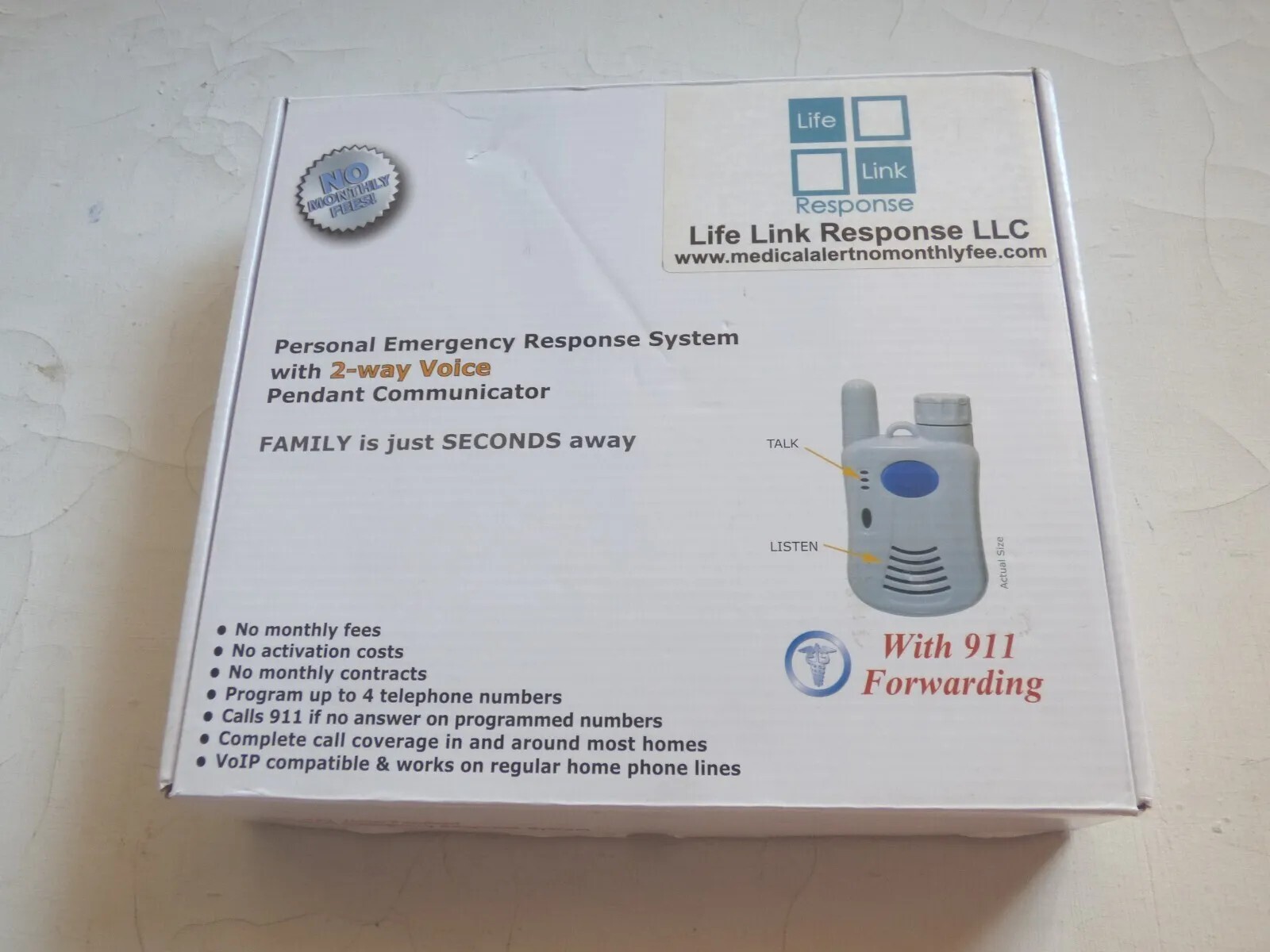 LIFELINK Response SYSTEM – Pendant w/ 2-Way Voice System CIB – 911 – No Fees