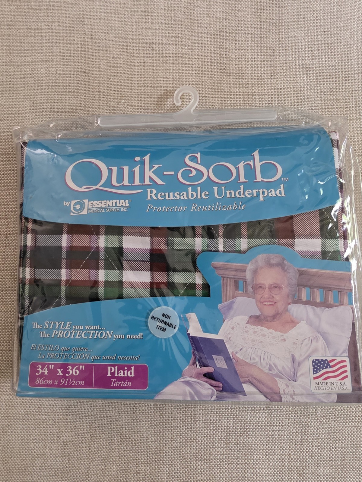 Essential Medical Supply Quik-Sorb Reusable Underpad 34″ x 36″ Plaid