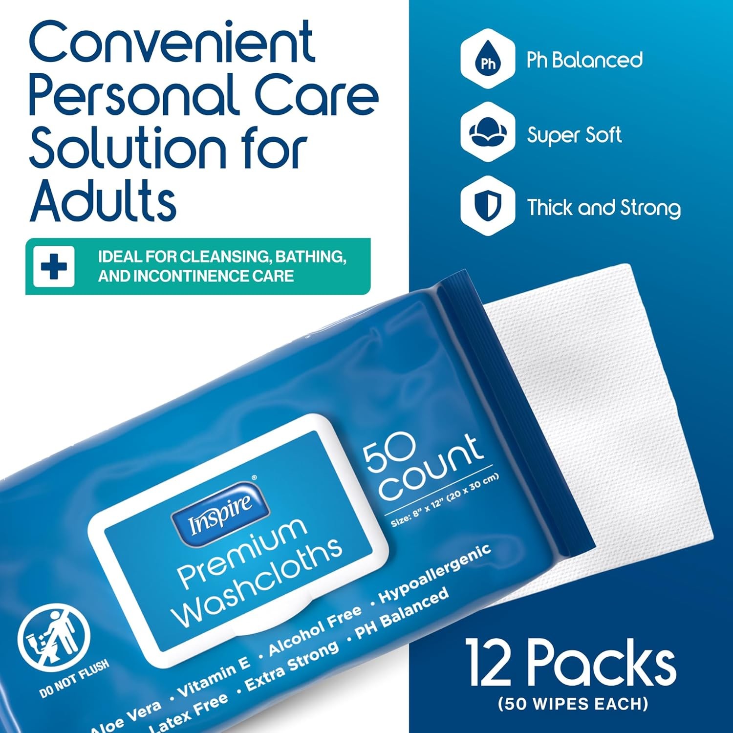 Inspire Adult Wet Wipes, Wash Cloths | Adult Wipes for Incontinence & Cleansing