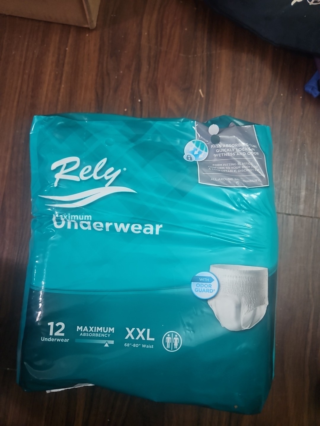 RELY Unisex Maximum Underwear Size XXL 68”-80” waist 20 Count Adult Diapers