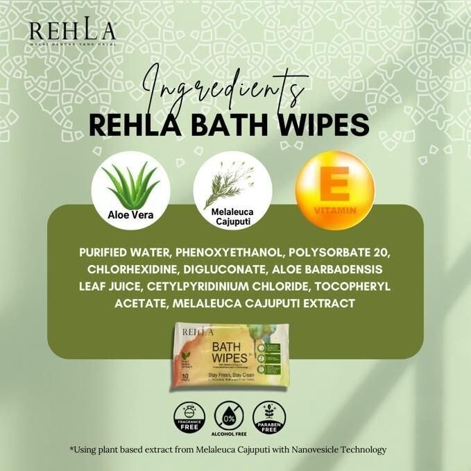 5X RehLa No Rinse Bath Wipes 10 sheet/pack – with Melaleuca Cajuputi, Vitamin E