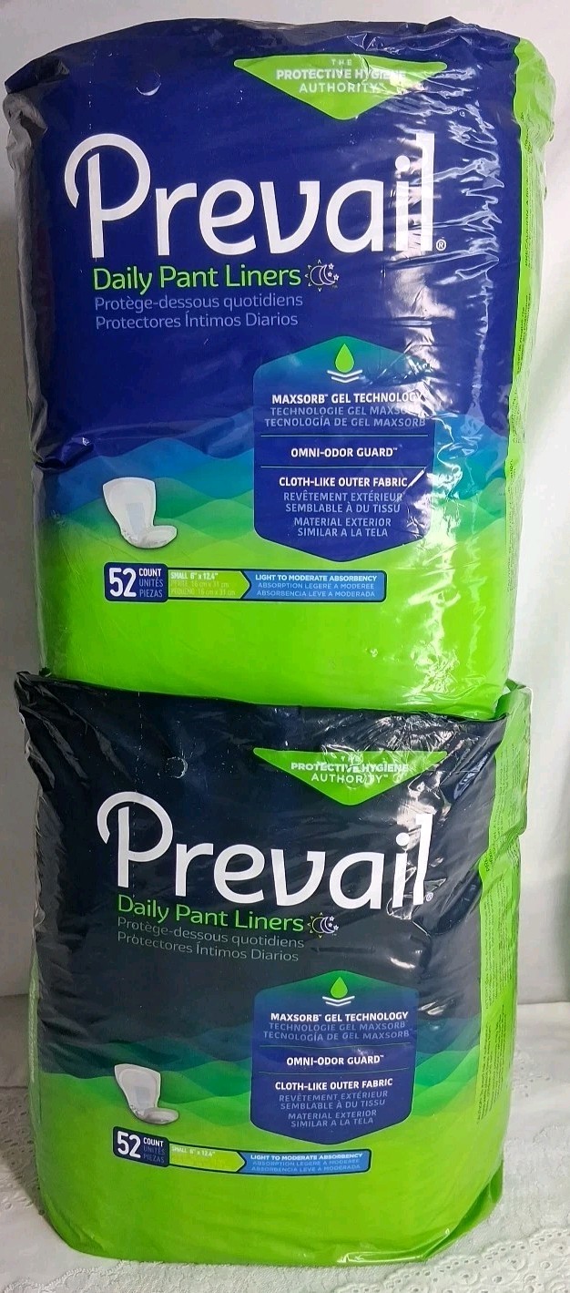 Lot Of 2 Prevail Incontinent Pad 12.5″ S Pant Liner Light to Moderate 52 Ct 104