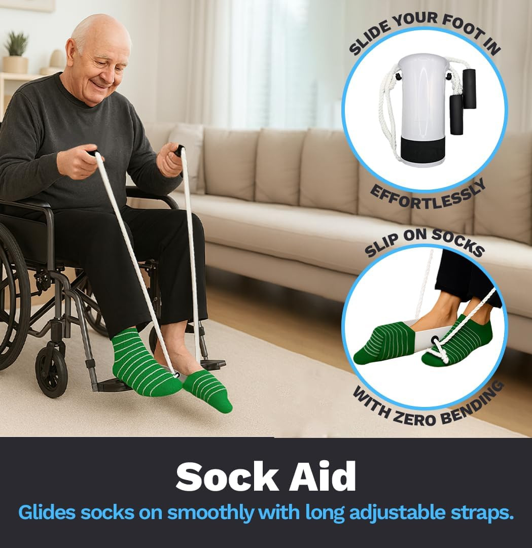 FSA/HSA Sock Aids for Putting on Socks with Gripper Reacher Grabber Tool – Sock