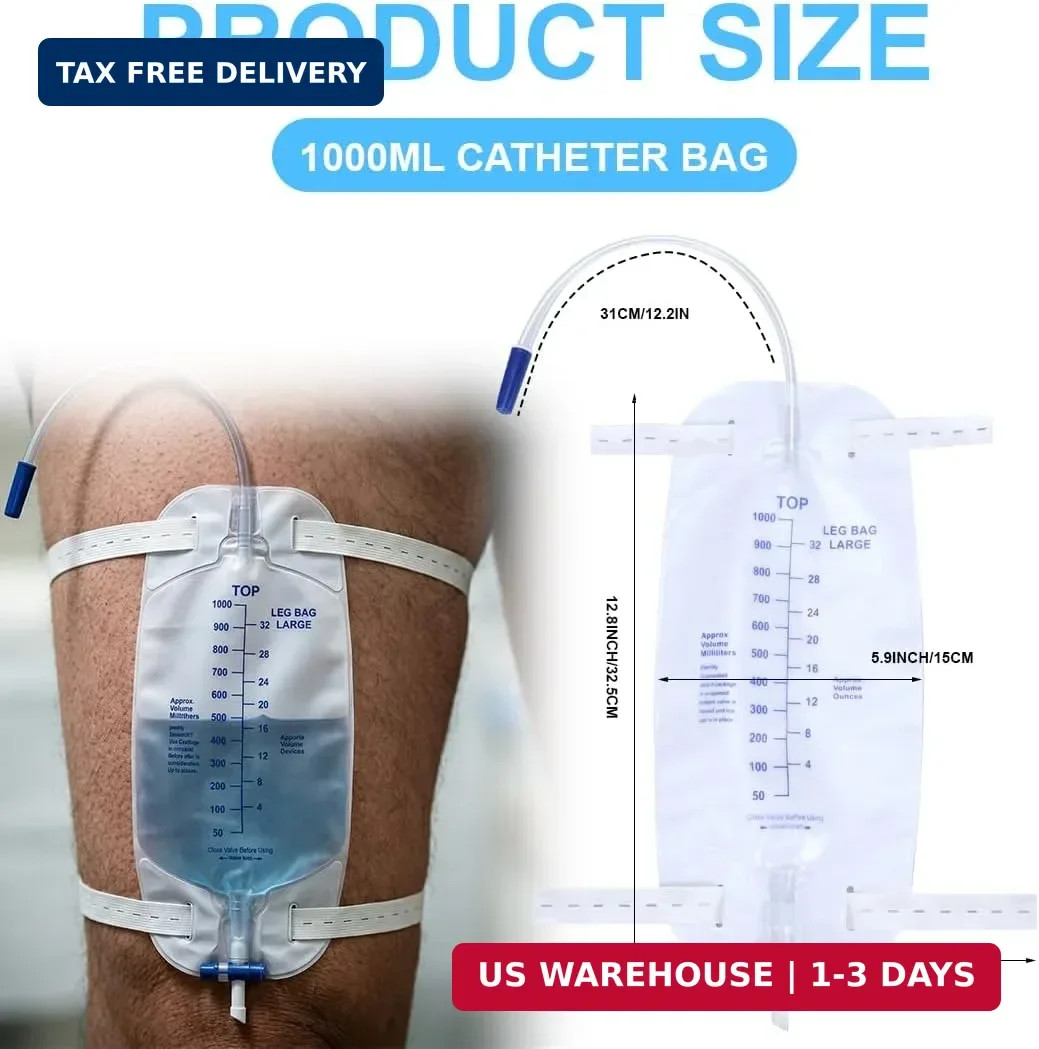 Urinary Drainage Bag 1000ML Urine Catheter Leg Bags 4Pcs with Anti-Reflux Chambe