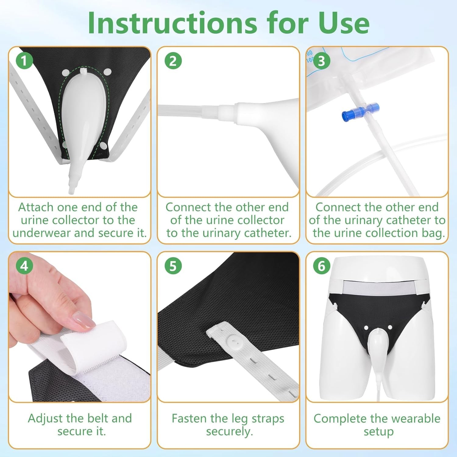 Urine Collection Bag for Men, Reusable Wearable Drainage Bag 2000ml+1000ml*2