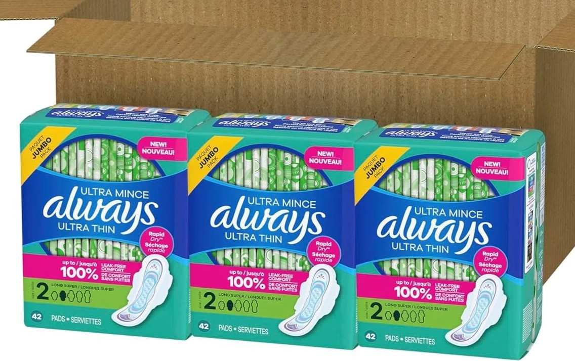 NEW Always Ultra Thin Pads with Wings Size 2 Long Super 126 Count (3 Pack of 42)
