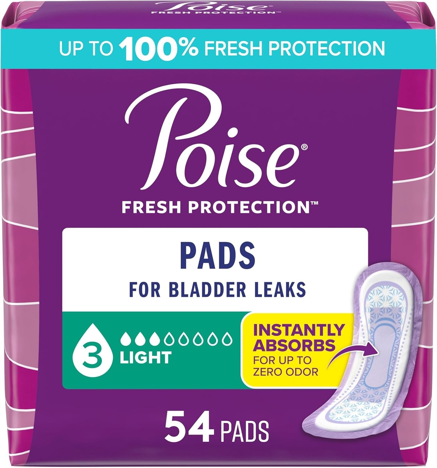 Luxury Incontinence Pads for Bladder Leaks – 54 Count, 3 Drop Light Absorbency