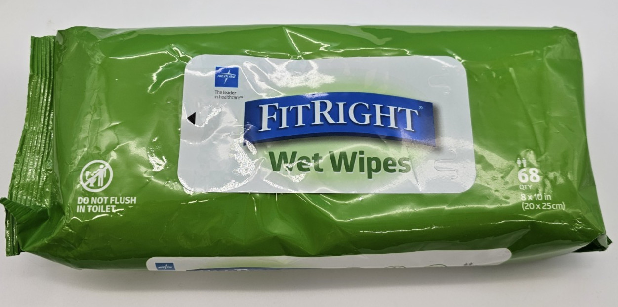 3 Medline FitRight Wet Wipes,68ct Each 204 Count 8″ X 10″ Clean Fresh exp 2024 E