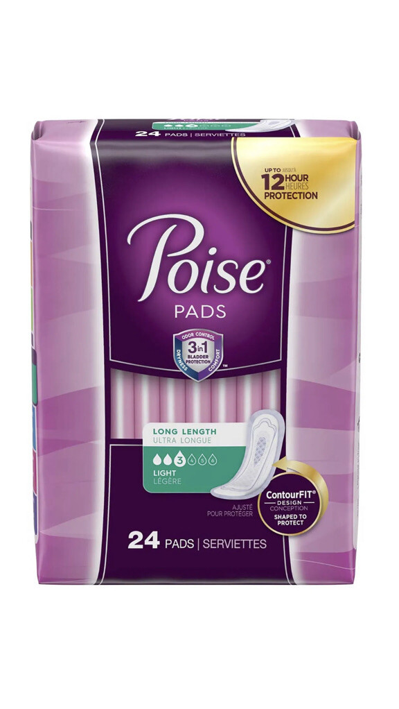 Poise Incontinent Pad 10.87 Inch Length Long Length Light 24 Ct FREE SHIPPING